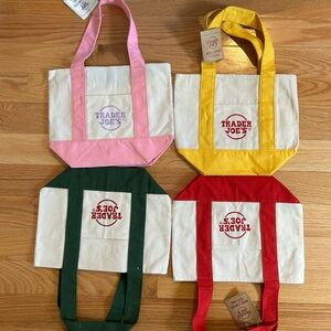 Trader Joes MIni Canvas Tote Set of 4 - Pink, Yellow, Green, Red